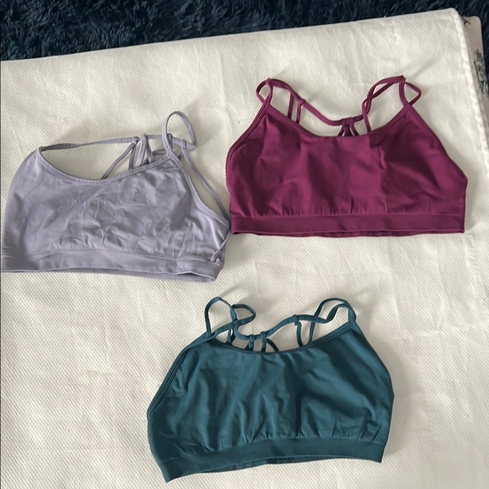 Women's Strappy Sports Bra Set - Purple, Gray, Teal